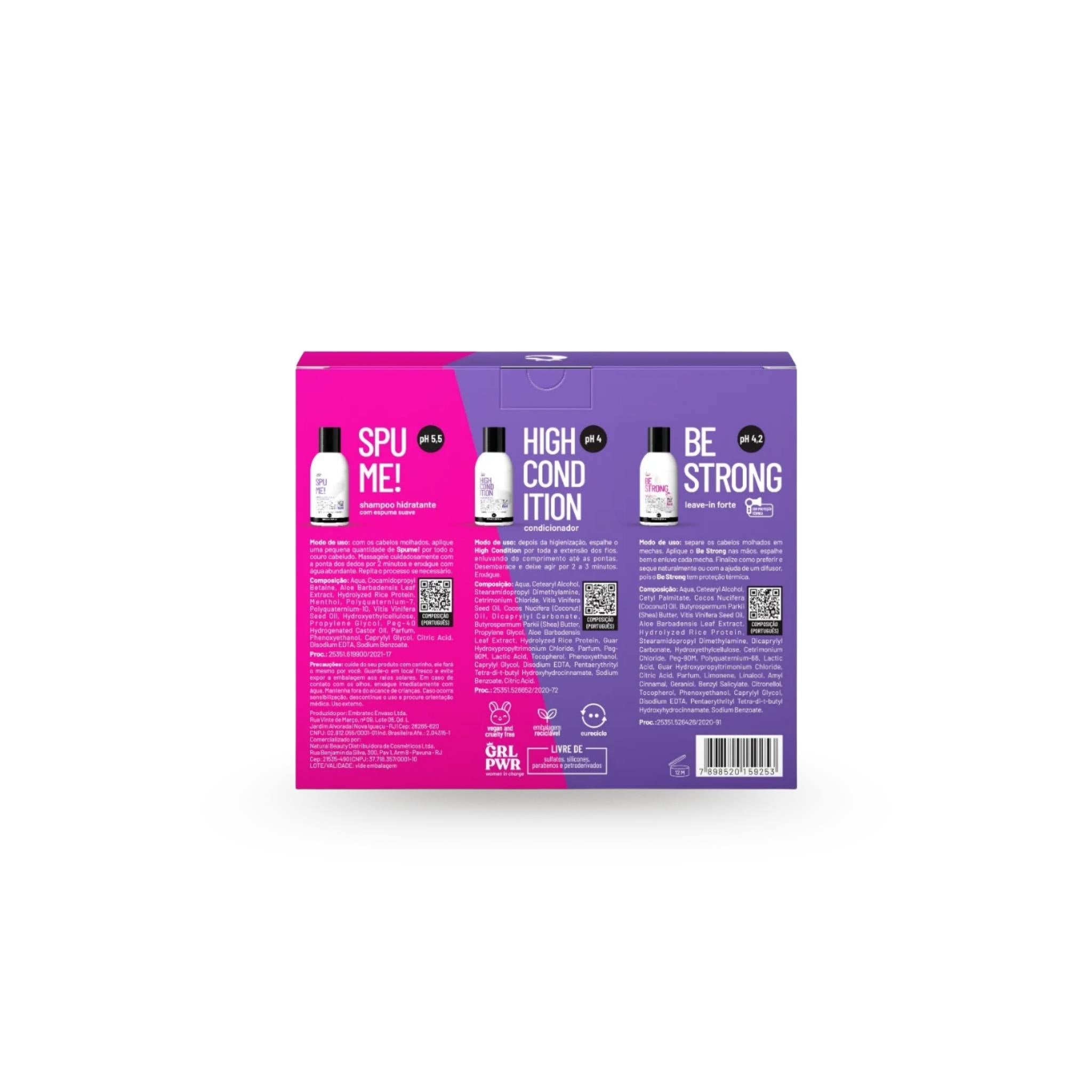 Mini Queridos Curly Care: Spume 100ml + High Condition 100ml + Be Strong 100ml