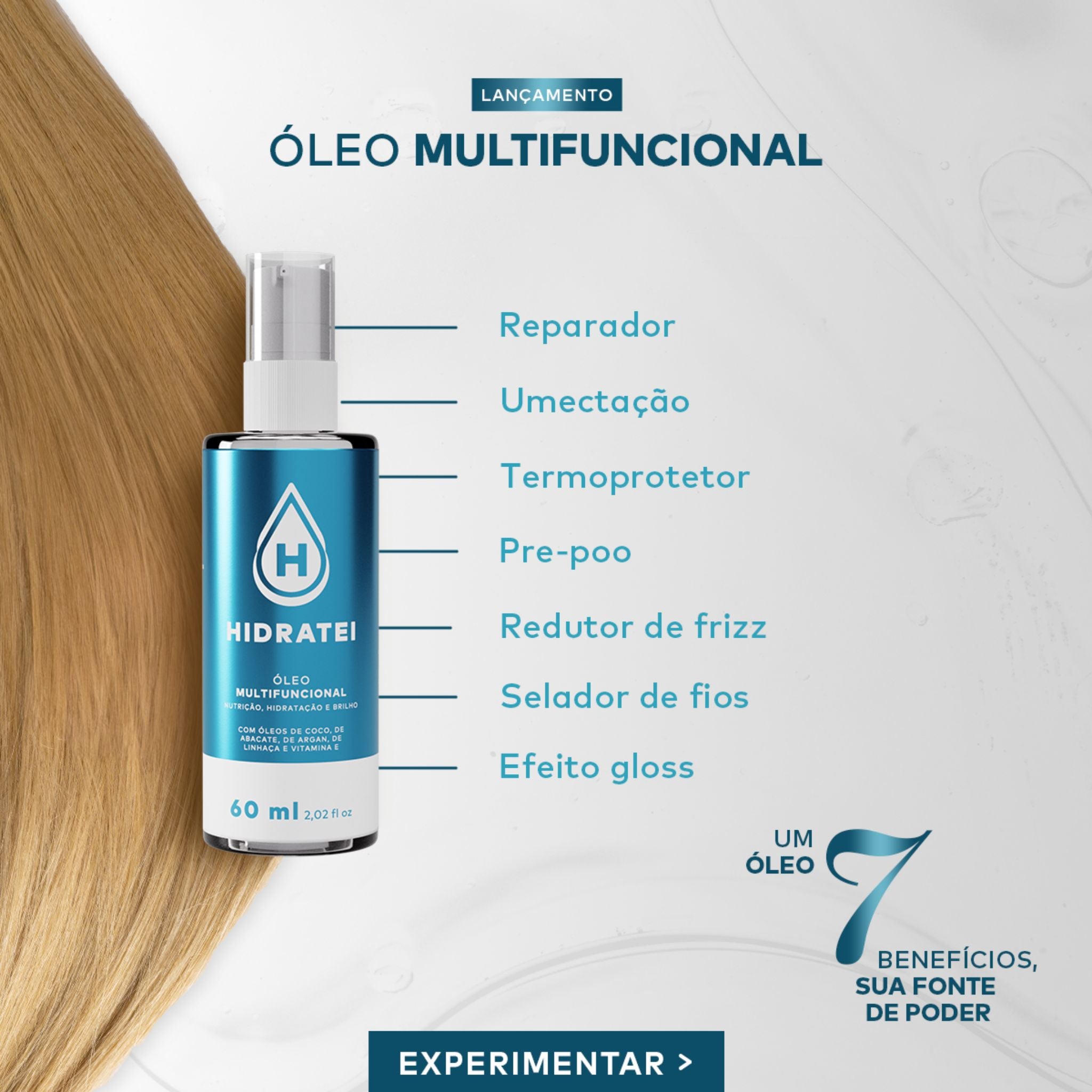 Nutrição Termoprotetor Óleo Multifuncional Capilar 60ml - Hidratei